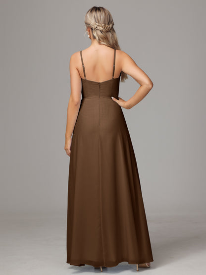 Spaghetti Straps Sweetheart Chiffon Bridesmaid Dress With Slit