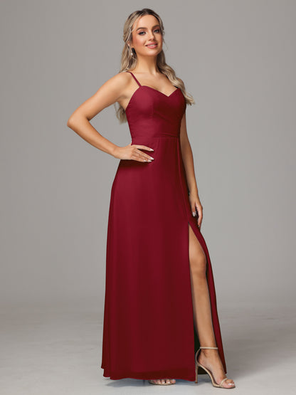 Spaghetti Straps Sweetheart Chiffon Bridesmaid Dress With Slit