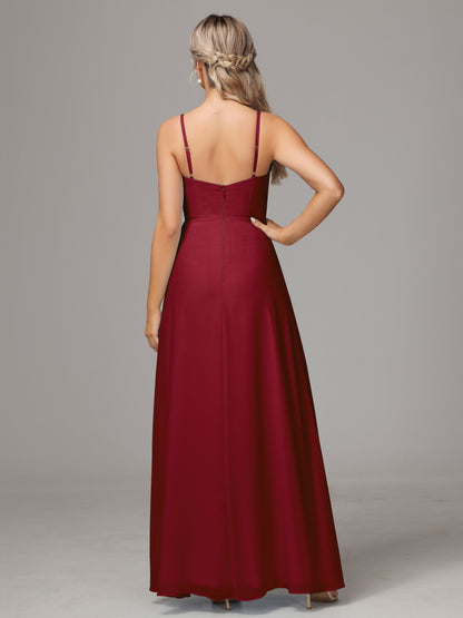 Spaghetti Straps Sweetheart Chiffon Bridesmaid Dress With Slit