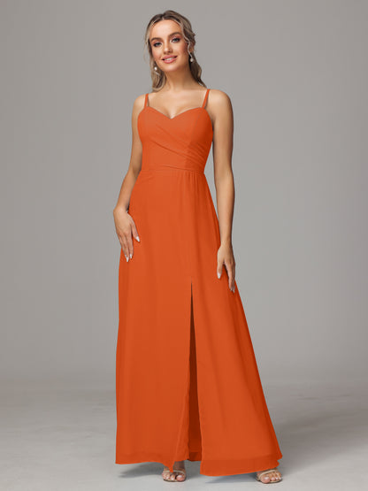 Spaghetti Straps Sweetheart Chiffon Bridesmaid Dress With Slit