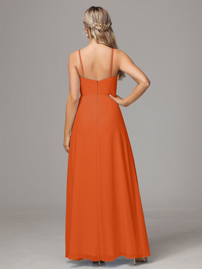 Spaghetti Straps Sweetheart Chiffon Bridesmaid Dress With Slit