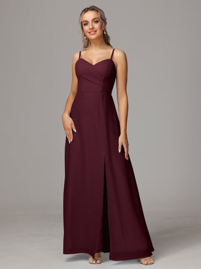 Spaghetti Straps Sweetheart Chiffon Bridesmaid Dress With Slit