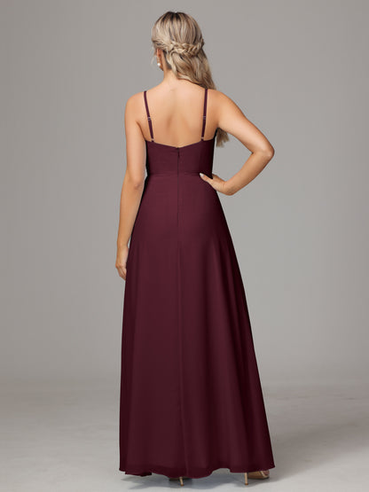 Spaghetti Straps Sweetheart Chiffon Bridesmaid Dress With Slit