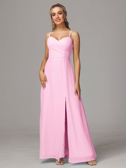 Spaghetti Straps Sweetheart Chiffon Bridesmaid Dress With Slit
