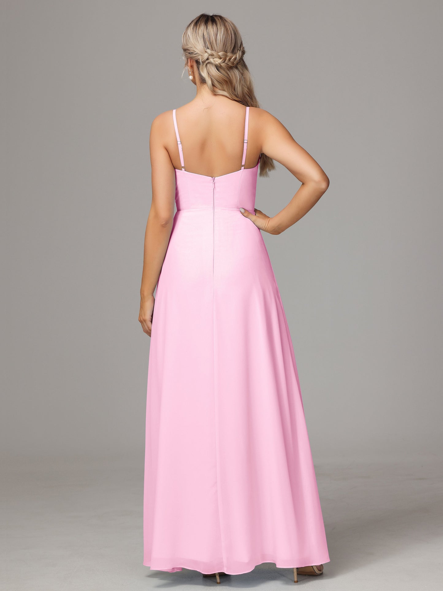 Spaghetti Straps Sweetheart Chiffon Bridesmaid Dress With Slit
