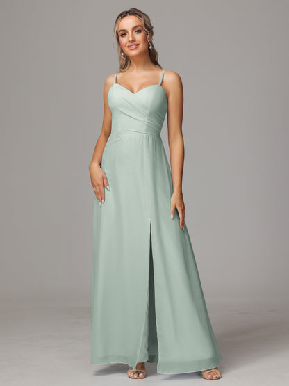 Spaghetti Straps Sweetheart Chiffon Bridesmaid Dress With Slit