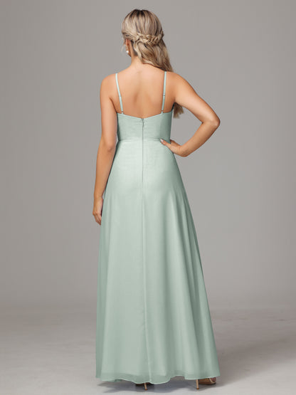 Spaghetti Straps Sweetheart Chiffon Bridesmaid Dress With Slit