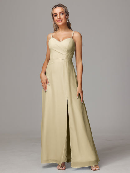 Spaghetti Straps Sweetheart Chiffon Bridesmaid Dress With Slit