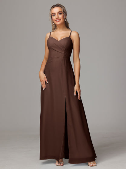 Spaghetti Straps Sweetheart Chiffon Bridesmaid Dress With Slit