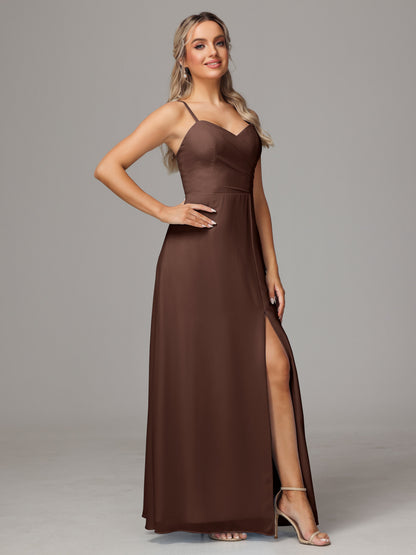 Spaghetti Straps Sweetheart Chiffon Bridesmaid Dress With Slit