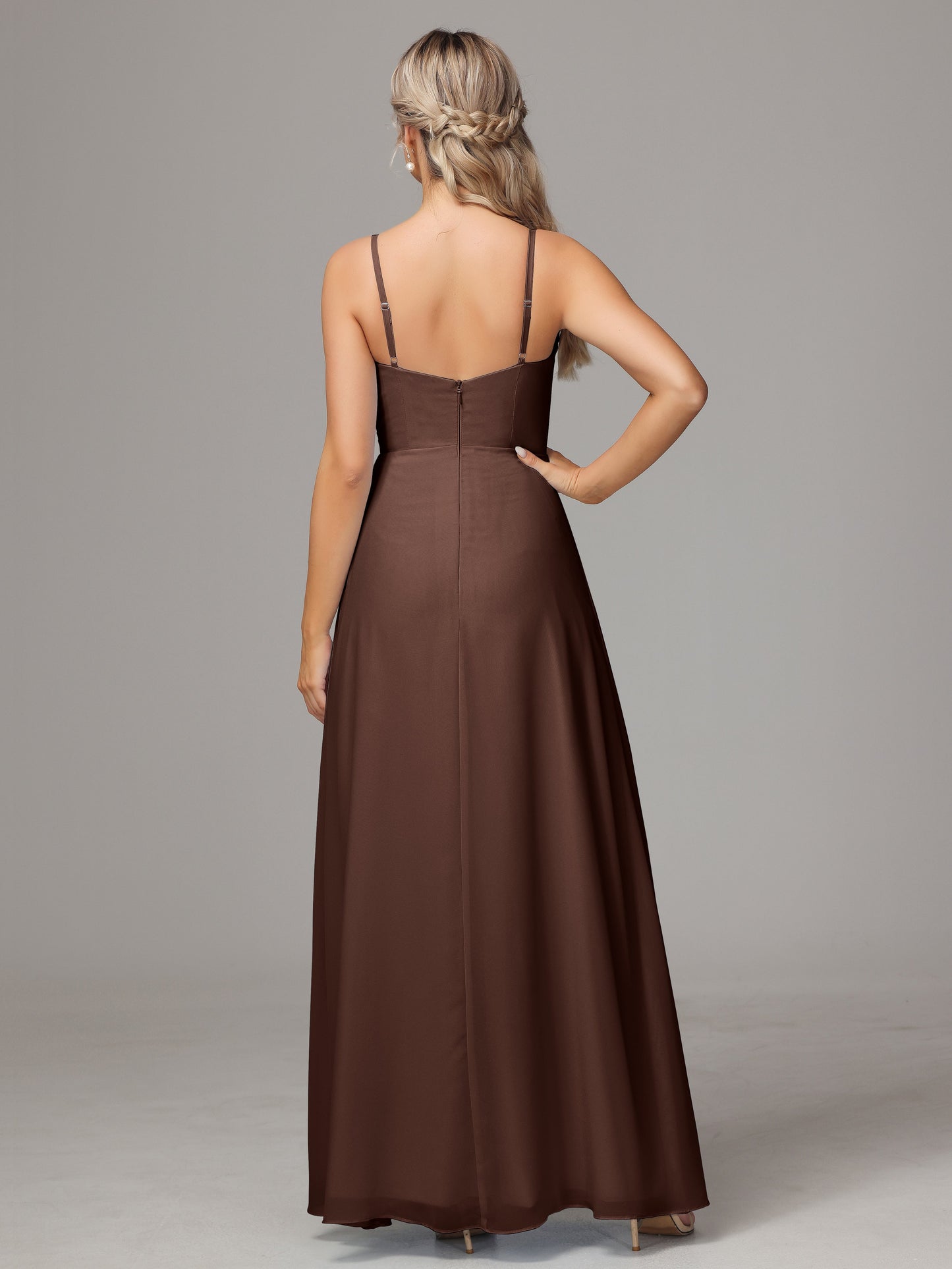 Spaghetti Straps Sweetheart Chiffon Bridesmaid Dress With Slit