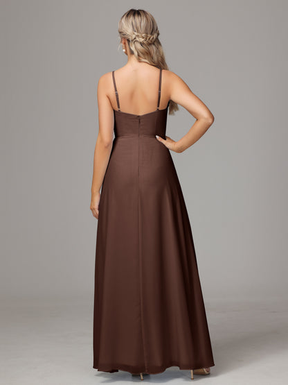 Spaghetti Straps Sweetheart Chiffon Bridesmaid Dress With Slit