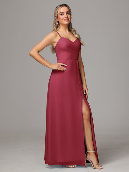 Spaghetti Straps Sweetheart Chiffon Bridesmaid Dress With Slit