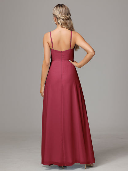 Spaghetti Straps Sweetheart Chiffon Bridesmaid Dress With Slit