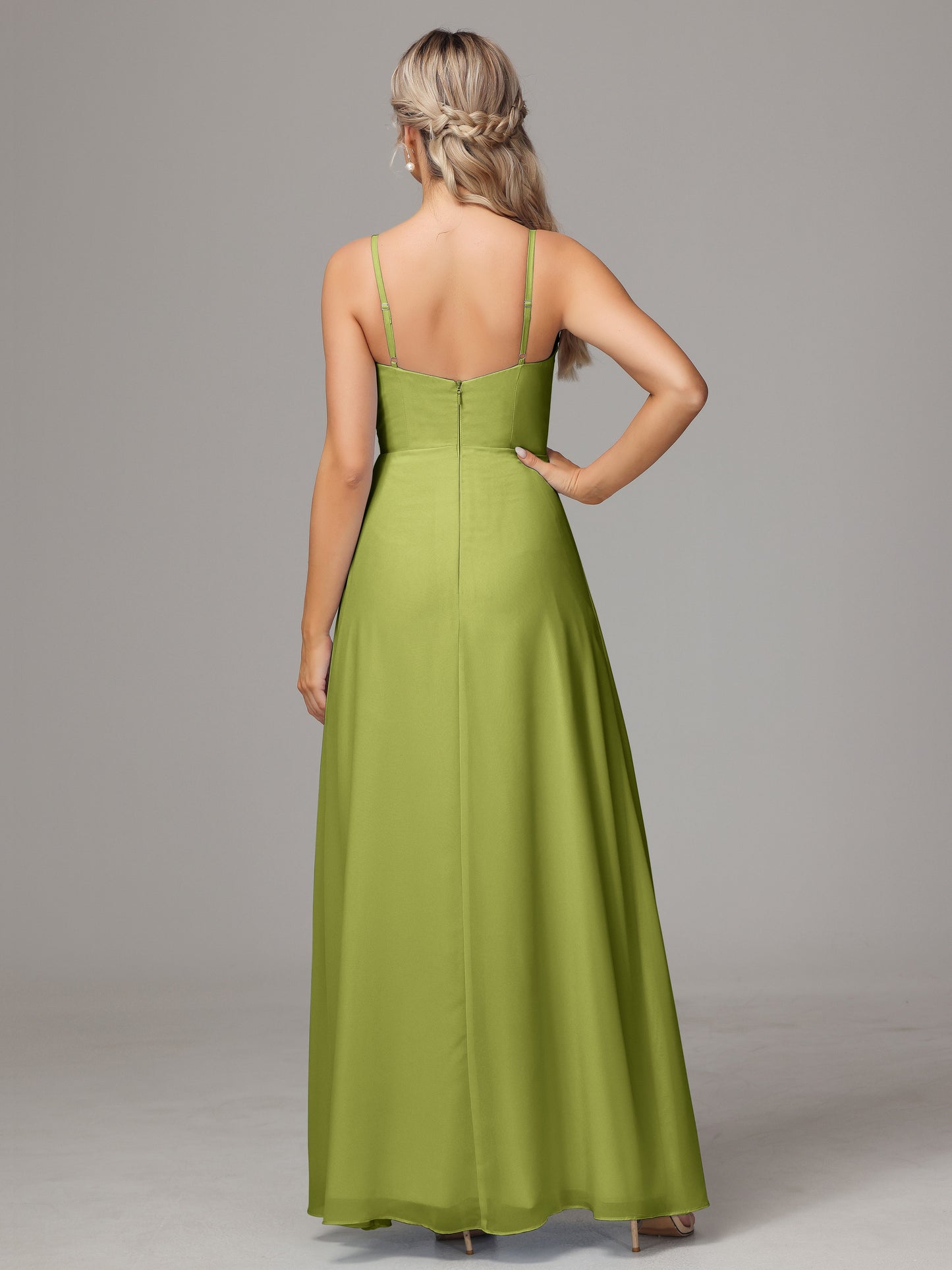 Spaghetti Straps Sweetheart Chiffon Bridesmaid Dress With Slit