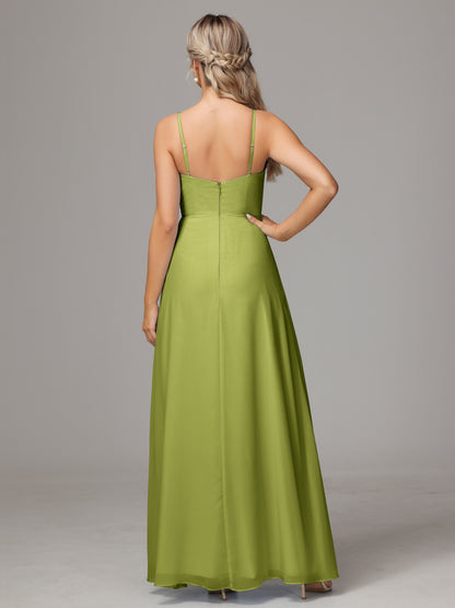 Spaghetti Straps Sweetheart Chiffon Bridesmaid Dress With Slit