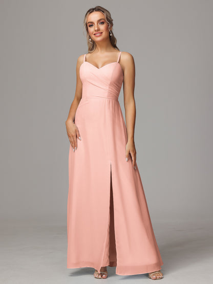 Spaghetti Straps Sweetheart Chiffon Bridesmaid Dress With Slit