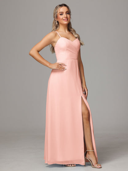 Spaghetti Straps Sweetheart Chiffon Bridesmaid Dress With Slit