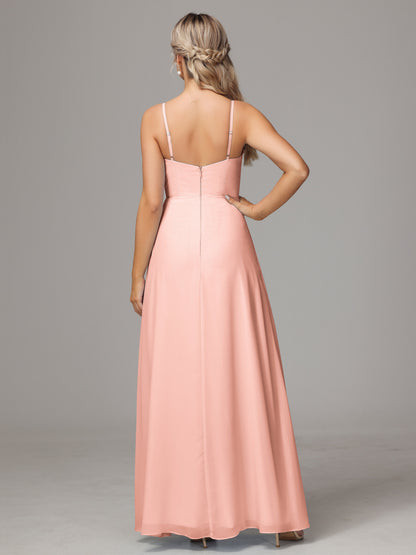 Spaghetti Straps Sweetheart Chiffon Bridesmaid Dress With Slit