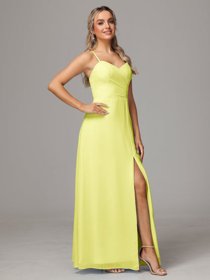 Spaghetti Straps Sweetheart Chiffon Bridesmaid Dress With Slit