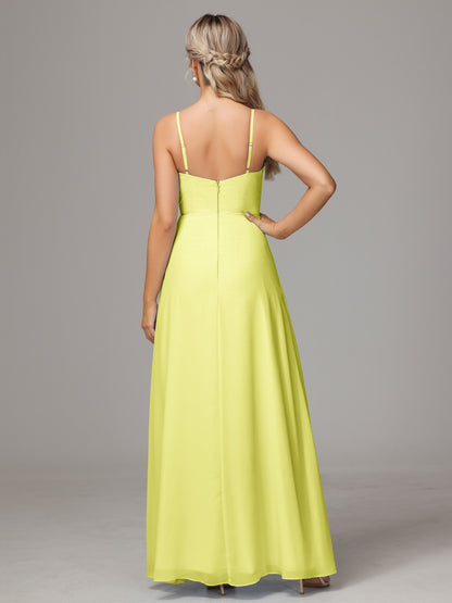 Spaghetti Straps Sweetheart Chiffon Bridesmaid Dress With Slit