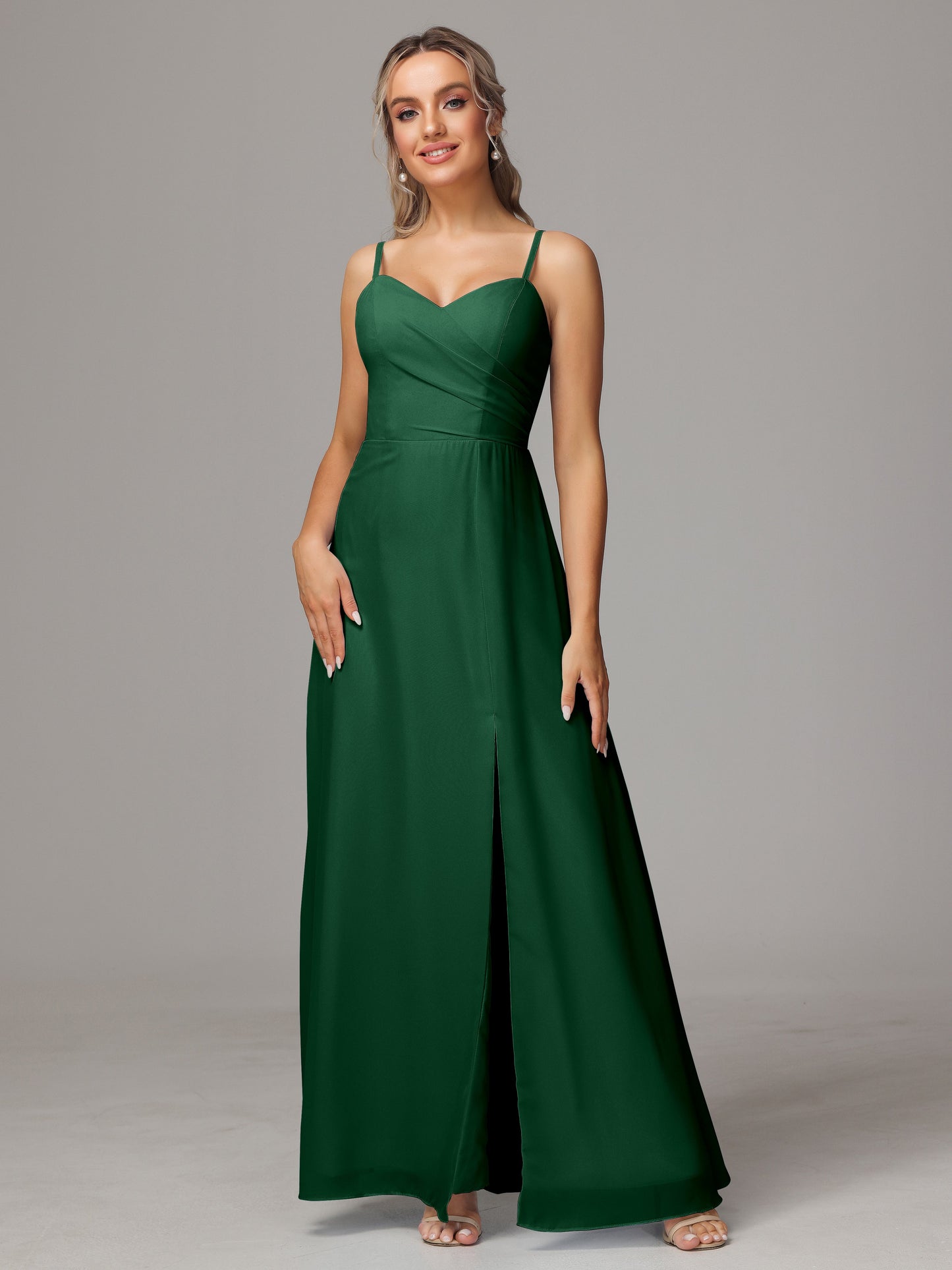 Spaghetti Straps Sweetheart Chiffon Bridesmaid Dress With Slit