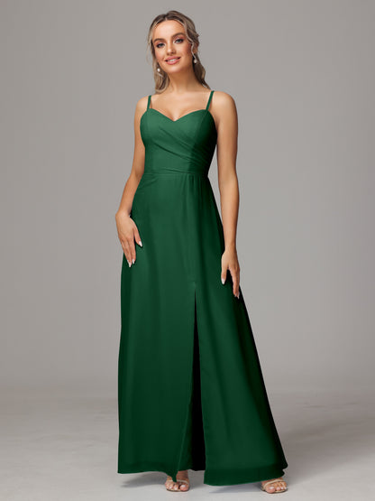 Spaghetti Straps Sweetheart Chiffon Bridesmaid Dress With Slit