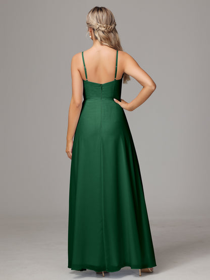 Spaghetti Straps Sweetheart Chiffon Bridesmaid Dress With Slit