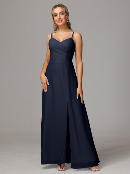 Spaghetti Straps Sweetheart Chiffon Bridesmaid Dress With Slit
