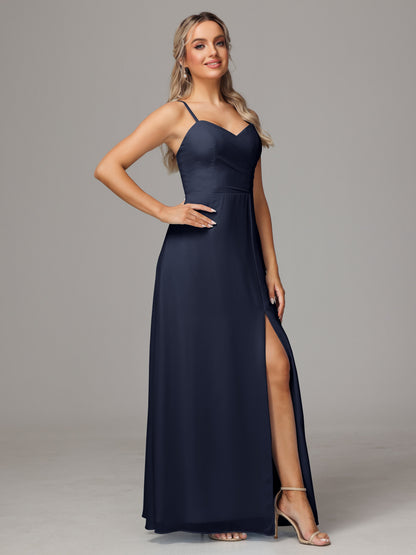 Spaghetti Straps Sweetheart Chiffon Bridesmaid Dress With Slit