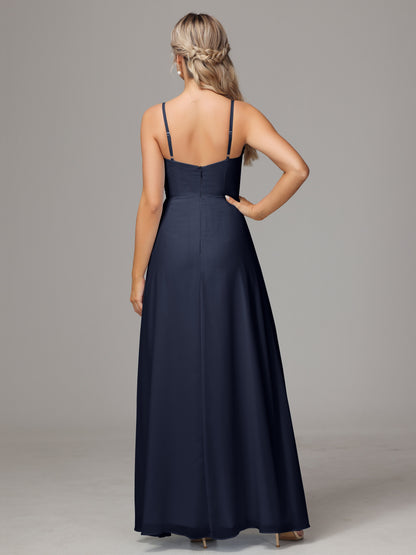 Spaghetti Straps Sweetheart Chiffon Bridesmaid Dress With Slit