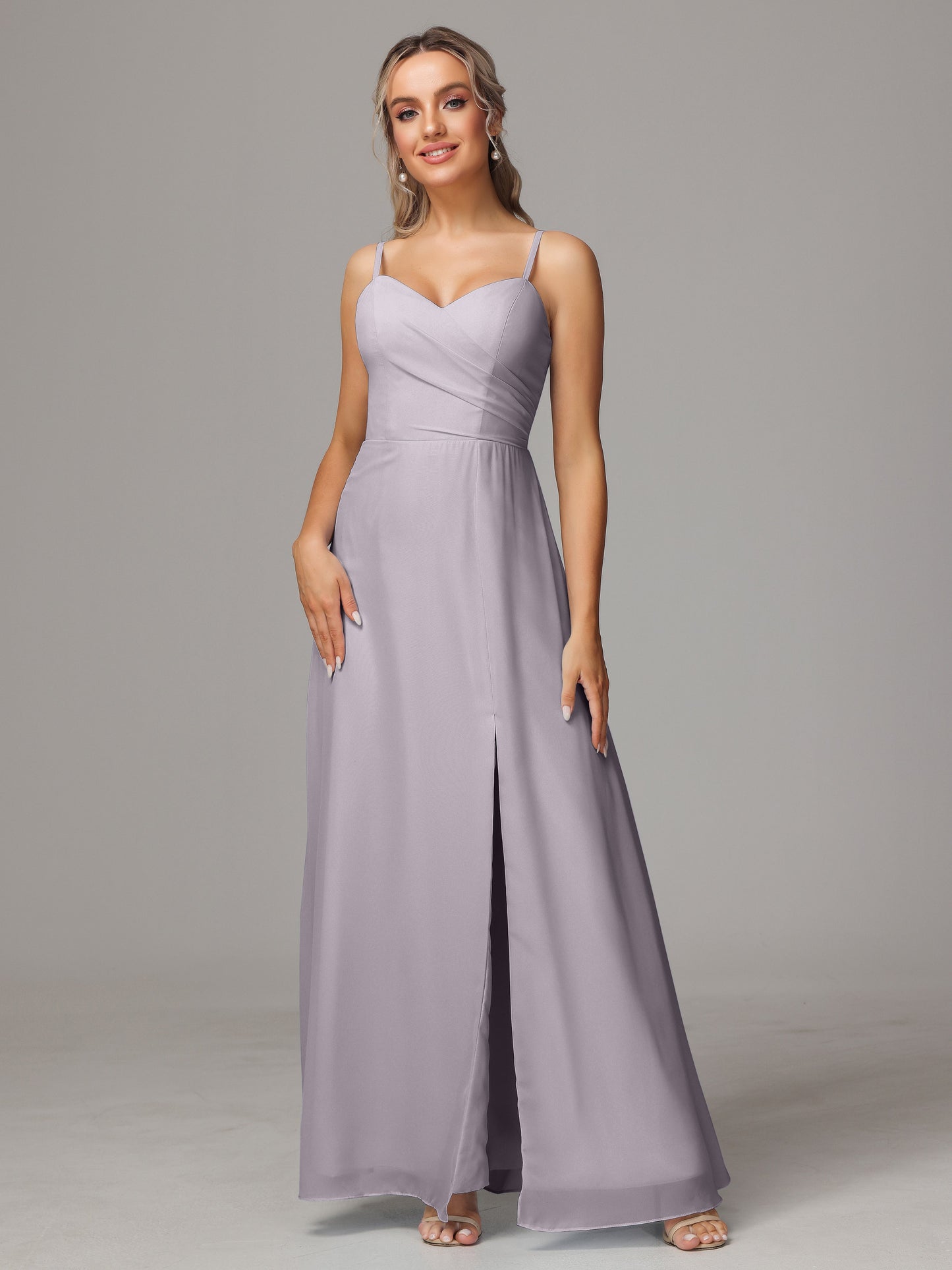 Spaghetti Straps Sweetheart Chiffon Bridesmaid Dress With Slit