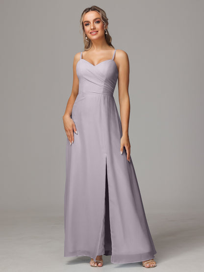 Spaghetti Straps Sweetheart Chiffon Bridesmaid Dress With Slit