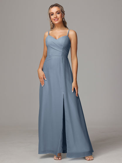 Spaghetti Straps Sweetheart Chiffon Bridesmaid Dress With Slit