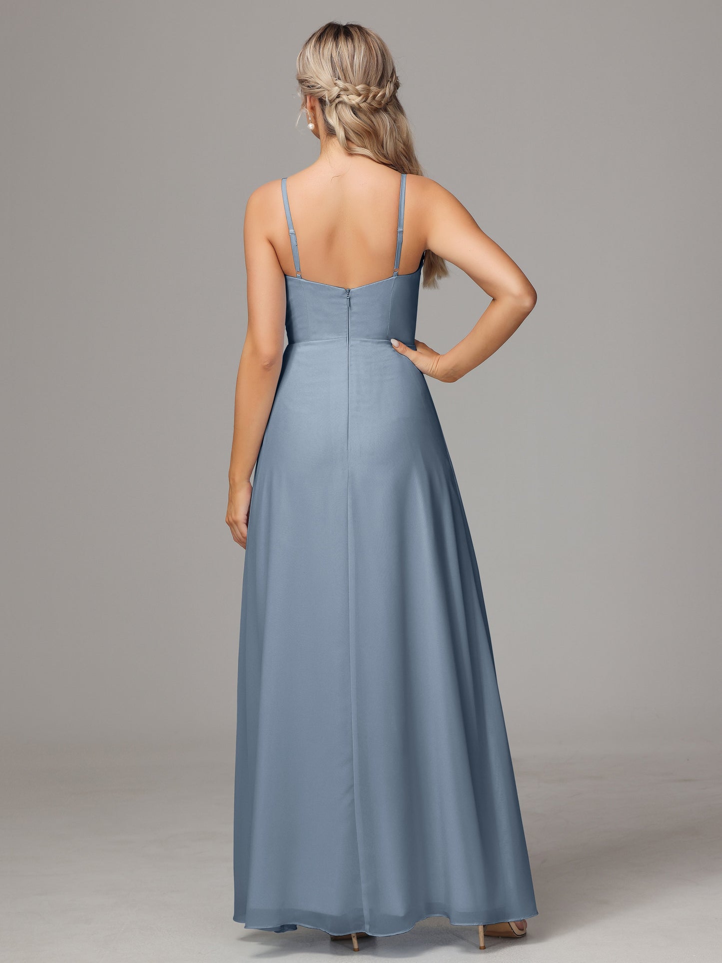 Spaghetti Straps Sweetheart Chiffon Bridesmaid Dress With Slit