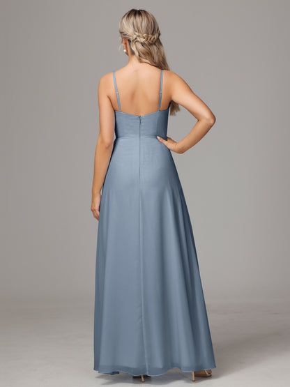Spaghetti Straps Sweetheart Chiffon Bridesmaid Dress With Slit