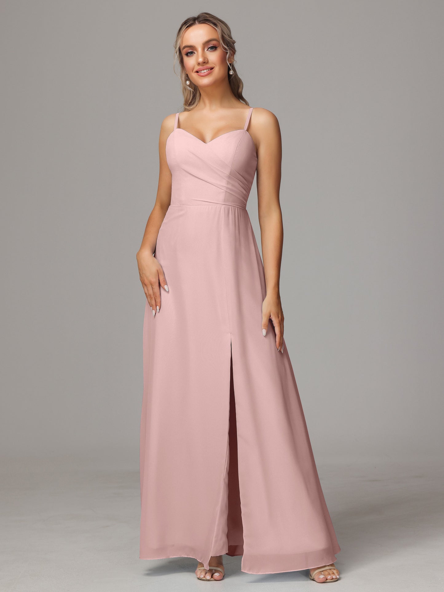 Spaghetti Straps Sweetheart Chiffon Bridesmaid Dress With Slit