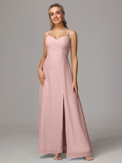 Spaghetti Straps Sweetheart Chiffon Bridesmaid Dress With Slit