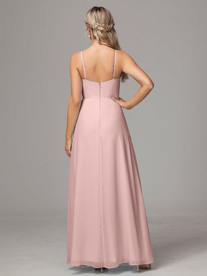 Spaghetti Straps Sweetheart Chiffon Bridesmaid Dress With Slit