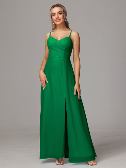 Spaghetti Straps Sweetheart Chiffon Bridesmaid Dress With Slit