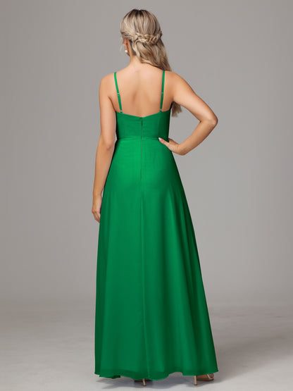 Spaghetti Straps Sweetheart Chiffon Bridesmaid Dress With Slit