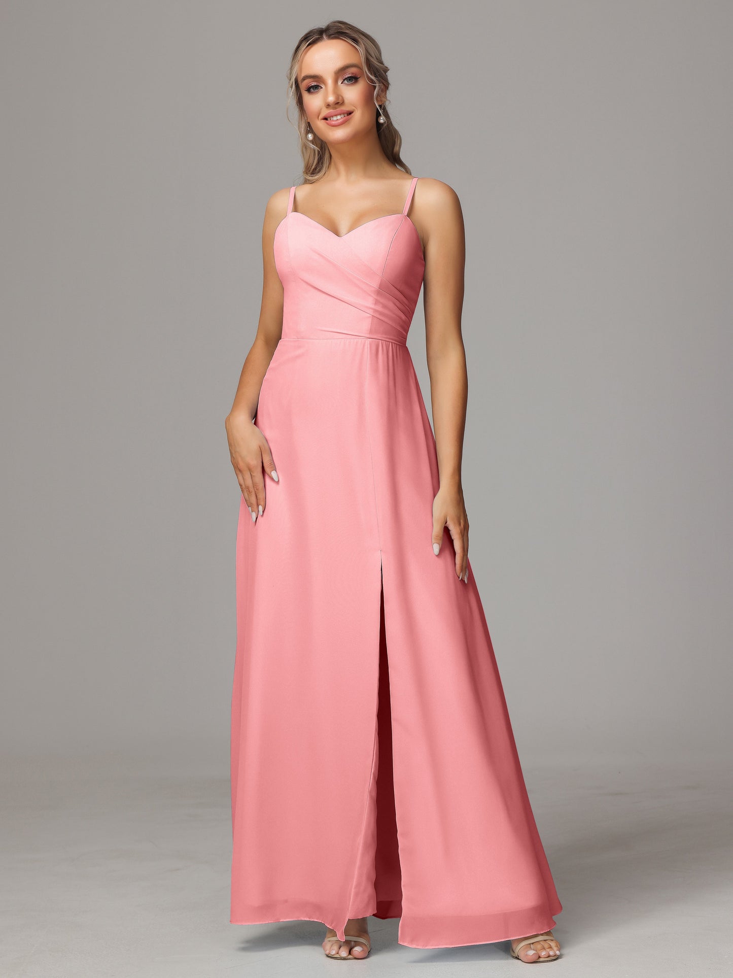 Spaghetti Straps Sweetheart Chiffon Bridesmaid Dress With Slit