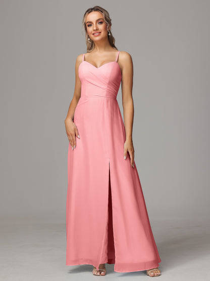 Spaghetti Straps Sweetheart Chiffon Bridesmaid Dress With Slit
