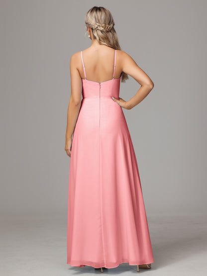 Spaghetti Straps Sweetheart Chiffon Bridesmaid Dress With Slit