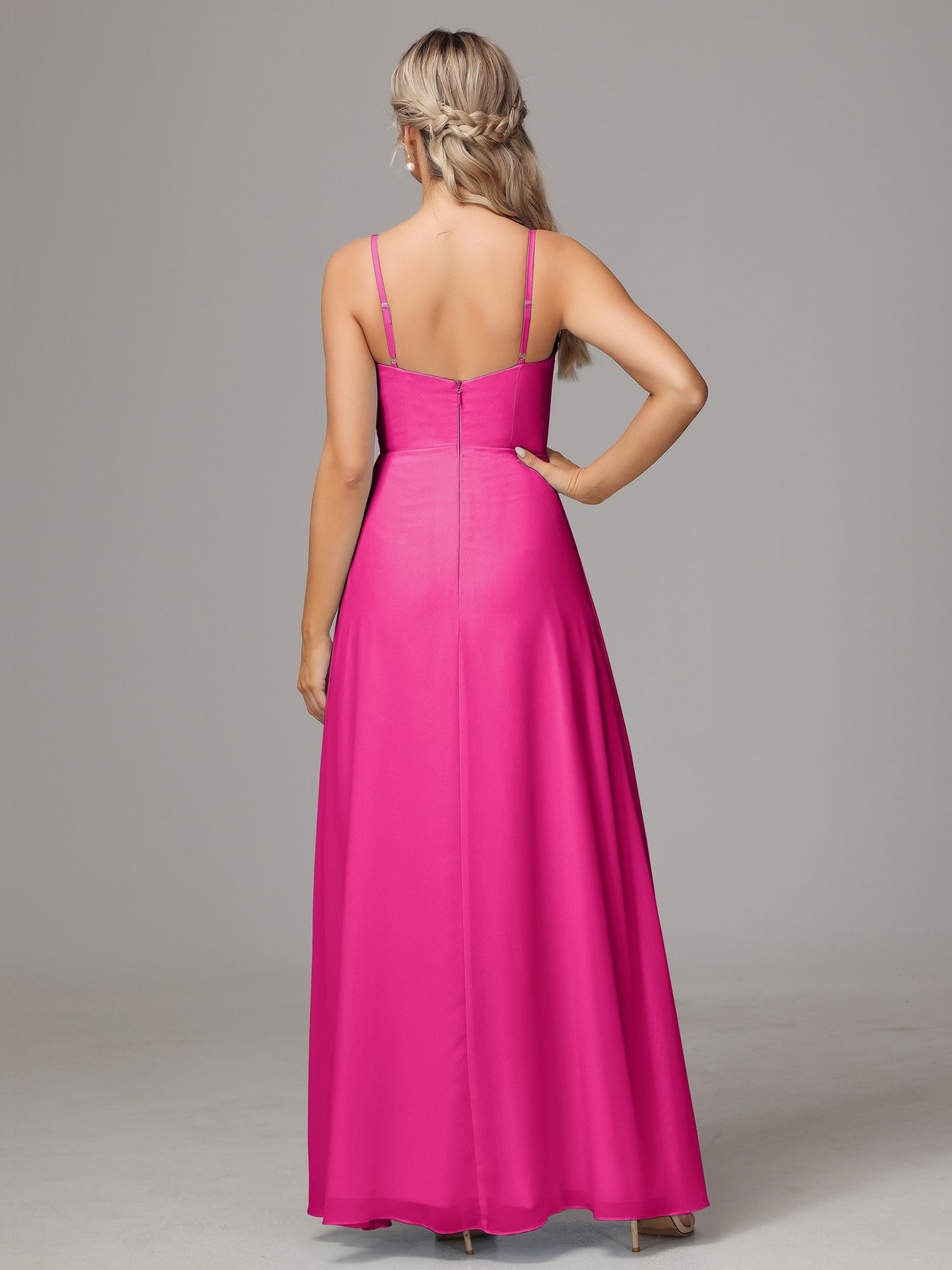 Spaghetti Straps Sweetheart Chiffon Bridesmaid Dress With Slit