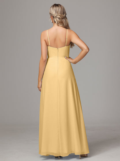 Spaghetti Straps Sweetheart Chiffon Bridesmaid Dress With Slit