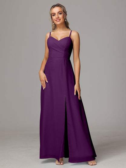 Spaghetti Straps Sweetheart Chiffon Bridesmaid Dress With Slit