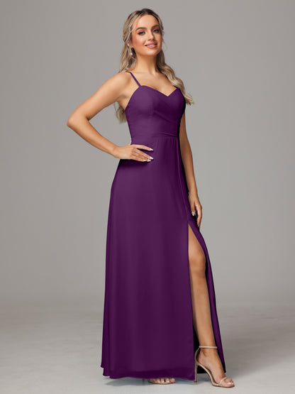 Spaghetti Straps Sweetheart Chiffon Bridesmaid Dress With Slit