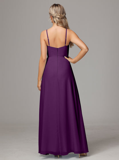 Spaghetti Straps Sweetheart Chiffon Bridesmaid Dress With Slit