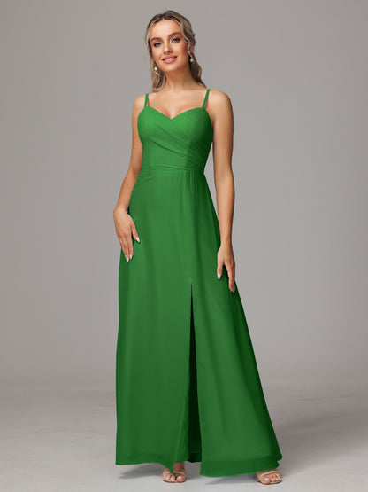 Spaghetti Straps Sweetheart Chiffon Bridesmaid Dress With Slit